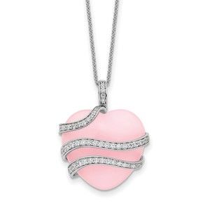 925 Sterling Silver CZ and Pink Quartz Heart My Daughter 18in Necklace